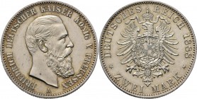 WORLD Coins
Germany - Empire - 2 Marks 1888A, Silver, FRIEDRICH III 1888, PREUßEN Berlin mint. Head right. Rev. crowned imperial arms.KM. 510 Nearly ...