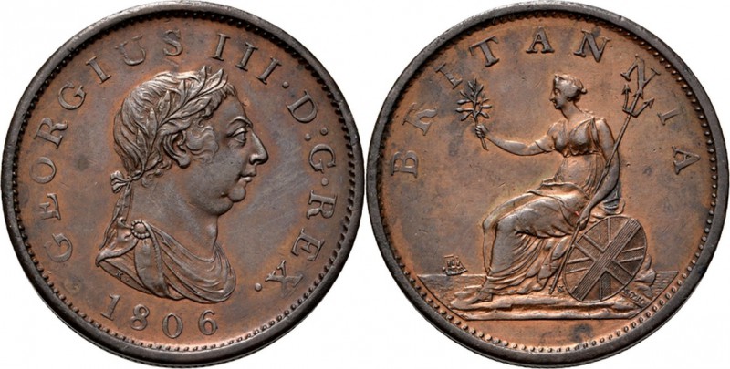 WORLD Coins
Great Britain - Penny 1806, Copper, GEORGE III 1760–1820 Shorter ha...
