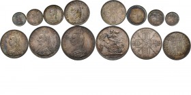 WORLD Coins
Great Britain - Jubilee Specimen Set (7) 1887, Silver, VICTORIA 1837–1901 Jubilee coinage. London mint. Crown, Double Florin, Halfcrown, ...