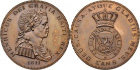 WORLD Coins
Haiti - Crown 1811, Copper Restrike. Laureate, draped and armoured bust right. Rev. crowned armsColin/Bruce X 13a/b.AE 25.88 g Extremely ...