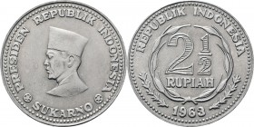 WORLD Coins
Indonesia - Pattern 2 1/2 Rupiah 1963, Aluminium munten Bust to left. Rev. denomination within wreath, date below.KM. Pn3Struck in alumin...