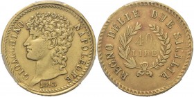 WORLD Coins
Italy - 40 Lire 1813, Gold, JOACHIM MURAT 1808–1815, NAPLES AND SICILY Naples. Bare head left. Rev. value within wreath.Fr. 859 PCGS XF45...