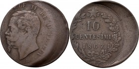 WORLD Coins
Italy - Error 10 Centesimi 1867 OM, Copper, VITTORIO EMANUELE II 1861–1878, REGNO D'ITALIA Bare head to left. Rev. denomination and date ...