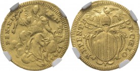 WORLD Coins
Italy - 1/2 Zecchino 1741, Gold, BENEDETTO XIV 1740–1758, MONETE PAPALI / PAPAL STATES Rome mint. The Church seated. Rev. arms surmounted...
