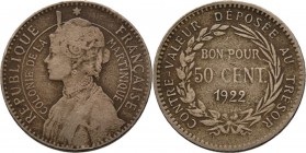 WORLD Coins
Martinique - 50 Centimes 1922 Bust to left. Rev. denomination and date within wreath. KM. 40 Fine/Fine +