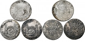 WORLD Coins
Mexico - Lot 8 Reales (3) , Silver, FELIPE V 1700–1746 Mexico City mint. Crown over globes between the columns of Hercules, date below. R...