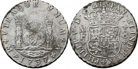 WORLD Coins
Mexico - 8 Reales 1737, Silver, FELIPE V 1700–1746 Mexico City mint. Crown over globes between the columns of Hercules, date below. Rev. ...