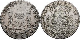 WORLD Coins
Mexico - 8 Reales 1757 Mo MM, Silver, FERNANDO VI 1746–1759 Mexico City mint. Crown over globes between the columns of Hercules, date bel...