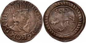 Provinical - GELDERLAND Hertogdom 1339 - 1581
Korte of 2 mijt z.j. (1546–1550), Copper, KAREL V 1506–1555 Gekroond hoofd naar rechts in cirkel, ✥ CAR...