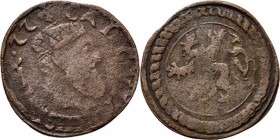 Provinical - GELDERLAND Hertogdom 1339 - 1581
Korte of 2 mijt 1555, Copper, KAREL V 1506–1555 Gekroond hoofd naar rechts in cirkel, ✥ CA· D· G· etc. ...