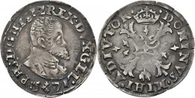 Provinical - GELDERLAND Hertogdom 1339 - 1581
1/10 Philipsdaalder 1571, Silver, PHILIPS II 1555–1581 Borstbeeld naar rechts, daaronder ✥ tussen jaart...