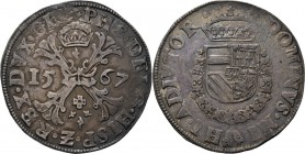 Provinical - GELDERLAND Hertogdom 1339 - 1581
Bourgondische kruisrijksdaalder 1567, Silver, PHILIPS II 1555–1581 Twee gekruiste Bourgondische stokken...