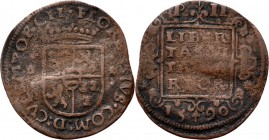 Provinical - GELDERLAND Heerlijkheden en steden
Duit of 2 penningen 1590, Copper, FLORIS van Palland, CULEMBORG Gekroond wapen tussen twee sterren. K...