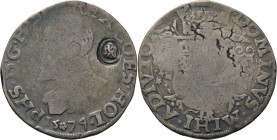 Provinical - HOLLAND Graafschap 1049 - 1581
½ Philipsdaalder 1574, Silver, PHILIPS II 1555–1581 Type II. Borstbeeld naar links, daaronder mmt. roosje...