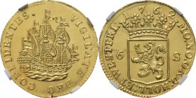 Provinical - HOLLAND Provincie 1581 - 1795
Scheepjesschelling 1762, Gold In goud geslagen op het gewicht van 2 dukaten. Type II, groot model. Driemas...