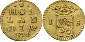 Provinical - HOLLAND Provincie 1581 - 1795
Wapenstuiver 1724, Gold Gouden afslag op het gewicht van een halve dukaat. Binnen een streepjesrand · ❀ · ...