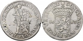 Provinical - HOLLAND Provincie 1581 - 1795
Zilveren dukaat 1683, Silver Type IIa. Ridder met provinciaal wapen aan lint. Vz. MONO: ARG: PRO: CONFŒ: B...