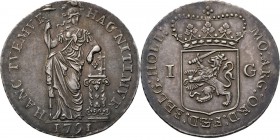 Provinical - HOLLAND Provincie 1581 - 1795
1 Gulden 1791, Silver Type IIb. Staande Nederlandse maagd, jaartal in afsnede. Kz. generaliteitswapen tuss...