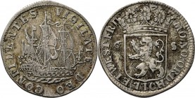 Provinical - HOLLAND Provincie 1581 - 1795
Scheepjesschelling of 6 stuiver 1679, Silver Klein model. Driemaster naar rechts. Kz. gekroond provinciewa...