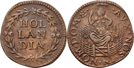 Provinical - HOLLAND Provincie 1581 - 1795
Duit z.j. (1590–1598), Copper Binnen lauwerkrans HOL / LAN / DIA. Kz. maagd in Hollandse tuin · AVX· NOS· ...