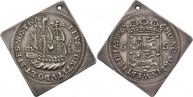Provinical - WEST-FRIESLAND Het Gewest 1581 - 1795
Piedfort scheepjesschelling 1716, Silver Op vierkant plaatje. Driemaster DEVS: FORTITVDO: ET: SPES...