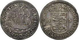 Provinical - WEST-FRIESLAND Het Gewest 1581 - 1795
Scheepjesschelling 1677, Silver Enkhuizen. Type I. Driemaster DEVS· FORTITVDO· ET· SPES· NOSTRA. K...