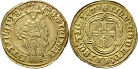 Provinical - UTRECHT BISDOM 1010 - 1528
St. Martinusgoudgulden z.j, Gold, RUDOLPH van Diepholt als bisschop 1431–1455 Staande heilige met kromstaf SA...