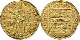 Provinical - UTRECHT Provincie 1581 - 1795
Dubbele dukaat 1691, Gold Type II. Staande ridder, Spaanse helm, met zwaard en zeven pijlen in bundel tuss...
