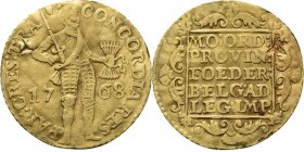 Provinical - UTRECHT Provincie 1581 - 1795
Dukaat 1768, Gold Type IIIb. Ridder met zwaard en pluim aan de helm tussen jaartal, zonder binnencirkel en...