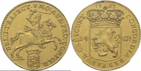 Provinical - UTRECHT Provincie 1581 - 1795
Gouden rijder 1763, Gold Type II. Ruiter naar rechts boven provinciewapen. Kz. generaliteitswapen tussen w...