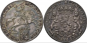 Provinical - UTRECHT Provincie 1581 - 1795
½ Dukaton of ½ zilveren rijder 1764, Silver Type II. Ruiter naar rechts boven gekroond provinciewapentje e...