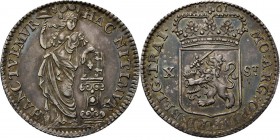 Provinical - UTRECHT Provincie 1581 - 1795
X Stuiver 1761, Silver Staande Nederlandse maagd. Kz. generaliteitswapen tussen waarde X - ST. jaartal bov...