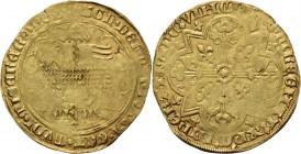 Southern Netherlands
BRABANT - Mouton d'or s.d, Gold, JEANNE & WENCESLAS 1355–1383 Vilvorde. Agneau pascal devant croix à gauche, au-dessous IOH – DV...