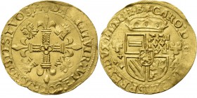 Southern Netherlands
BRABANT - Couronne d'or au soleil 1554, Gold, CHARLES V 1506–1555 Anvers. Ecu couronné accosté de deux briquets. R/. croix lilia...