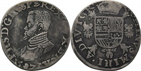 Southern Netherlands
BRABANT - Écu Philippe 1573, Silver, PHILIPPE II 1555–1598 Anvers. Buste à gauche PHS˙ D˙ G˙ HISPZ- REX· (DV)X· BRA(˙). Au-desso...