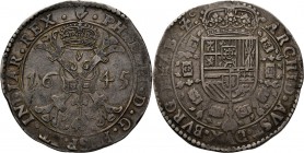 Southern Netherlands
BRABANT - Patagon 1645, Silver, PHILIPPE IV 1621-1665 Anvers. Croix de bâtons noueux accostée de la date, main en haut ·PHIL· II...