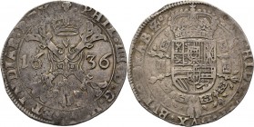 Southern Netherlands
BRABANT - ½ Patagon 1636, Silver, PHILIPPE IV 1621-1665 Bruxelles. Croix de bâtons noueux accostée de la date, tête en haut. R/....