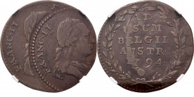 Southern Netherlands
BRABANT - Double liard 1794, Copper, FRANÇOIS II 1792–1794 Bruxelles. Buste lauré et drapé à droite. R/. dans une couronne de la...