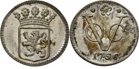 Dutch Oversea Regions
PROVINCIALE MUNTEN - ½ Zilveren duit 1756, Silver, Holland Gekroond provinciewapen. Kz. · ✿ · / VOC / jaartal. Kabelrand.Scho. ...