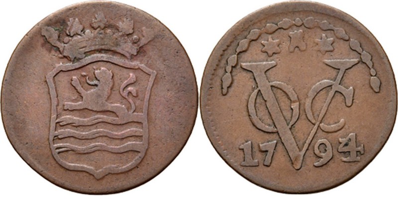 Dutch Oversea Regions
PROVINCIALE MUNTEN - Duit 1794 over 1793, Copper, Zeeland...