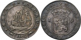 Dutch Oversea Regions
BATAAFSE REPUBLIEK 1799–1806 - Scheepjesgulden 1802, Silver, Munten te Enkhuizen geslagen Driemaster, daaronder jaartal tussen ...