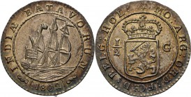Dutch Oversea Regions
BATAAFSE REPUBLIEK 1799–1806 - ½ Scheepjesgulden 1802, Silver, Munten te Enkhuizen geslagen Driemaster, daaronder jaartal tusse...