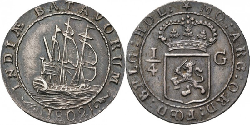 Dutch Oversea Regions
BATAAFSE REPUBLIEK 1799–1806 - ¼ Scheepjesgulden 1802, Si...