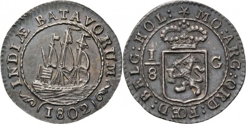 Dutch Oversea Regions
BATAAFSE REPUBLIEK 1799–1806 - ⅛ Scheepjesgulden 1802, Si...