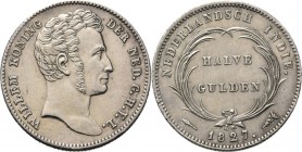 Dutch Oversea Regions
NEDERLANDS-INDISCH GOUVERNEMENT 1816–1949 - ½ Gulden 1827, Silver, WILLEM I 1816–1840 Mmt. fakkel. Hoofd naar rechts. Kz. waard...