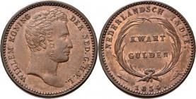 Dutch Oversea Regions
NEDERLANDS-INDISCH GOUVERNEMENT 1816–1949 - Proefslag ¼ Gulden in brons 1834, Silver, WILLEM I 1816–1840 Type Ia. Mmt. fakkel. ...