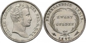 Dutch Oversea Regions
NEDERLANDS-INDISCH GOUVERNEMENT 1816–1949 - ¼ Gulden 1840, Silver, WILLEM I 1816–1840 Type Ib. mmt. lelie. Hoofd naar rechts. K...