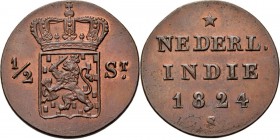 Dutch Oversea Regions
NEDERLANDS-INDISCH GOUVERNEMENT 1816–1949 - ½ Stuiver 1824, Copper, WILLEM I 1816–1840 Mmt. S. Generaliteitswapen tussen waarde...