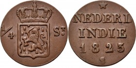 Dutch Oversea Regions
NEDERLANDS-INDISCH GOUVERNEMENT 1816–1949 - ¼ Stuiver 1823, Copper, WILLEM I 1816–1840 Mmt. S. Generaliteitswapen tussen waarde...