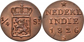 Dutch Oversea Regions
NEDERLANDS-INDISCH GOUVERNEMENT 1816–1949 - ¼ Stuiver 1826, Copper, WILLEM I 1816–1840 Mmt. S. Generaliteitswapen tussen waarde...